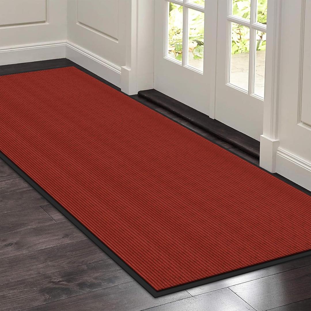 Front Door Mat Indoor Outdoor Entrance 72"x48", Heavy Duty Ribbed Non Slip Low Profile Commercial Mat, Absorbent Dirt Moisture Trapper Waterproof Rubber Backing Doormats for Patio Garage Porch, Red