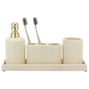 ZCCZ -Beige Bathroom Accessories Set 4 Pcs - Toothbrush Holder, Soap Dispenser, Vanity Tray, Bathroom Tumbler - Countertop Vanity Organizer - Bathroom Accessory Set- Toothbrush Holder Set, Stone Sets