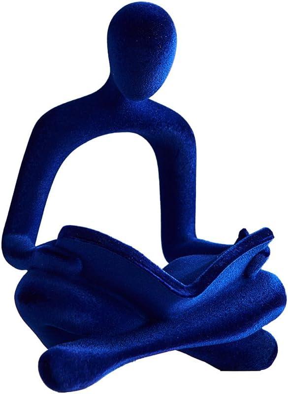 Modern Reading Figure Statue, Home Decor Thinker Statue, Abstract Art Ornament, Reading Sculpture Decor for Bookworms in Family, Office, Living Room, Ideal for Shelves, Desks or Tables (Blue)