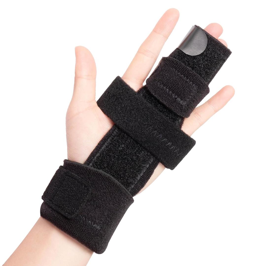 Fibee Trigger Finger Splint, Adjustable Two Finger Splint Full Hand and Wrist Brace Support, Metal Straightening Immobilizer Treatment for Sprains, Mallet Injury, Arthritis(S/M)