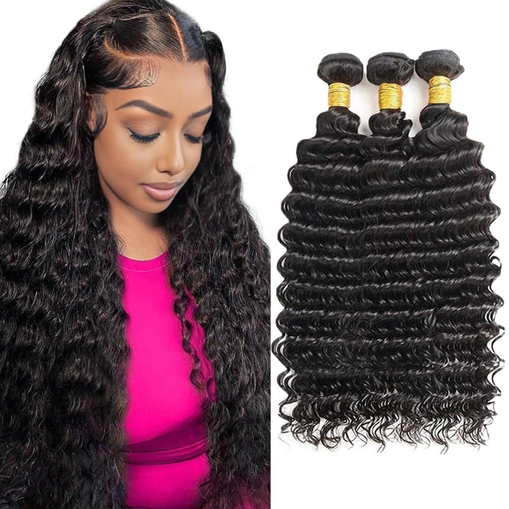 Human Hair Bundles Deep Wave Human Hair Bundles 22 24 26 inch Wet and Wavy Bundle 150g Deep Curly Bundle Natural Black Color