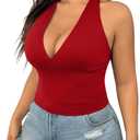 SOLY HUX Women's Plus Size Sexy Halter Deep V Neck Tank Top Backless Sleeveless Slim Fitted Going Out Crop Tops (XX-Large Plus)