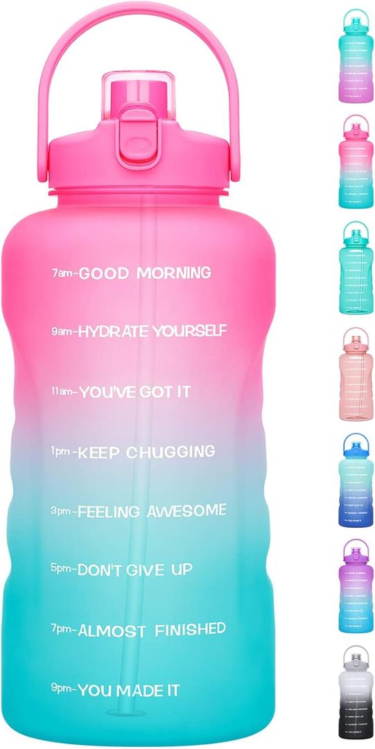 HydroPal 1 Gallon Water Bottles with Straw, 128 oz / 3.8L Water Bottle BPA Free Innovative 2-IN-1 Lid Gym Bottle with Times to Drink Motivational, Large for Sports Fitness Camping Water Jug One Gallon (Sweet Peach)