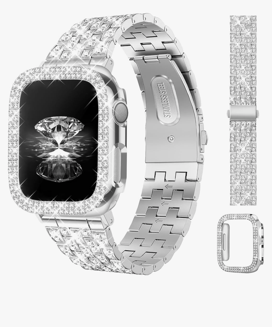 JR.DM Diamond Bands with Bling Case Women Compatible with Apple Watch 38mm Luxury Metal Bracelet Replacement Strap for iWatch Series (Series 3/2/1)