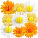 SUNBEAUTY 9PCS Paper Flower Party Decorations Yellow Orange Giant Paper Flowers 3D Daisy Honeycomb Hanging Decorations for Girls Birthday Boho Sun Party Spring Garden Wedding Classroom Baby Shower