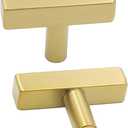 goldenwarm 10 Pack Brushed Brass Cabinet Knobs Drawer Knobs Gold Kitchen Hardware 2 inch (50mm) Overall Length - LS1212GD Square Brass Cabinet Hardware Stainless Steel T Handles (single hole knob)