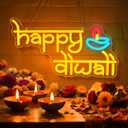 Happy Diwali Neon Sign  LED Neon Light Sign with Diya Design,USB Powered Festival of Lights Neon Sign for Diwali Decorations,Home Wall Dcor,Pooja Room,Party & Bedroom Neon Wall Light