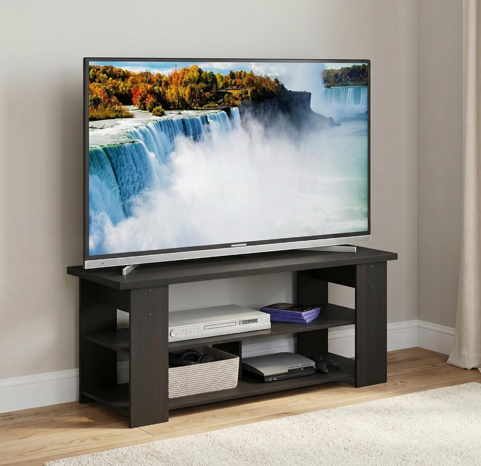 3-Tier Entertainment Center with Open Shelf, Open Back TV Console for TV up to 55 Inch, Easy Assembly TV Stand, for Bedroom, Living Room, Espresso