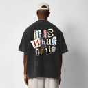 Zoemghc Men's Graphic Tees Funny Letter Print Vintage Oversize T Shirts Acid Wash Shirt Streetwear Rapper Casual Tee Top(Black,L)