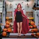 Classic Red Cape with Hood Full Length, Soft Cosplay Costume for Women, Halloween Red Cloak with Neckline Drawstring Design, One Size Fits Most - Ideal for Parties (XXL)