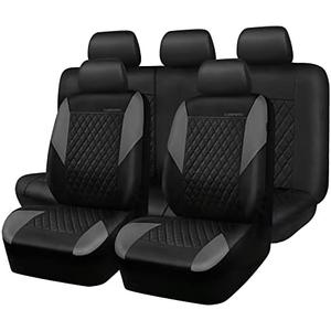 CAR PASS Quilting Leather Seat Covers Full Set,Universal Waterproof Deluxe PU Premium Car Seat Cover with 5mm Composite Sponge Inside,Airbag Compatible,Front and Rear Seat Cover for Sedan SUV Van,Gray