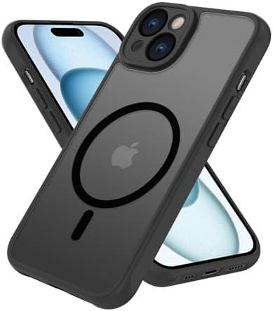 PinLiSheng Magnetic for iPhone 15 Case [Mil-Grade Drop Protection] [Compatible with Magsafe] Shockproof Slim Translucent Matte Protective Phone Case, Black 4Pcs
