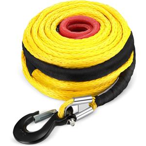 Marsui 1/2" x 100 ft Synthetic Winch Rope Cable Kit, 32000lbs Winch Line with Protective Sleeve Forged Hook Replacement Safety Pull Strap for 4WD Vehicle Truck ATV UTV SUV, Yellow