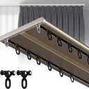 Double Row Curtain Track, Silent Aluminum Alloy Ceiling Curtain Track System, Heavy Duty Sliding Rails for Curtains, Room Divider for Bedroom Living Room Hospital (Champagne, 3.2m(10.5ft)