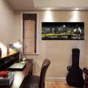 Biuteawal Black and White Yellow Canvas Print New York City Brooklyn Bridge at Moon Night Picture Photo Painting Cool Manhattan Skyline Artwork Modern Home Office Wall Decoration Ready to Hang, 48"L x 20"W