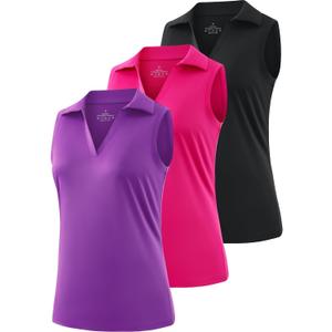 Ullnoy Women's Lightweight Polos Tops Sleeveless Golf Polo Shirt for Women Moisture Wicking Activewear Polos Tops Pack (Small, Black/Rose/Purple)