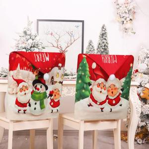 Christmas Chair Covers Set of 4 Christmas Dining Room Chair Back Covers Red Santa Hat Chair Slipcovers Santa Claus Snowman Xmas Chair Protector Cover for Christmas Home Kitchen Holiday Decor