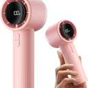 SWEETFULL Portable Handheld Fan Rechargeable - 6 Gear High Speed Powerful Mini Turbo Fan with Flashlight, Digital Display, Personal Fans Blow Cold Air for Travel Essentials, Gift for Women Men (Pink)