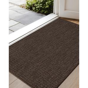 Color&Geometry Ultra-Thin Indoor Door Mat, 32"x48" Low-Profile Non-Slip Entryway Rug with Modern Geometric Texture, Washable Doormat for Indoor Entrance, Front Door, Brown (Rolled-up NO Creases)