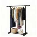 Grukapa Clothes Rack for Hanging Clothes, Metal Portable Garment Rack with Bottom Storage Shelf, Metal Portable Wardrobe Rack for Coats, Jackets, Shirts, Dresses, Black