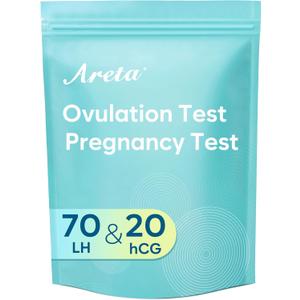 Areta Ovulation & Pregnancy Test Strips: 70 Ovulation Strips & 20 Pregnancy Tests Combo Kit | Accurate at-Home Fertility Tracker | Highly Sensitive Early Pregnancy Detection | 70 LH + 20 HCG