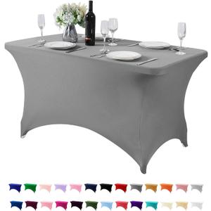 Spandex Table Cover for 4FT Table Universal Fitted Stretch Tablecloth for Party, Banquet, Wedding and Events-Gray (Grey)