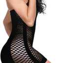 DITSONEO Womens Lingerie Fishnet Dress Mesh Chemise Babydoll Sexy See Through Nightwear Sleepwear for Women (Black)