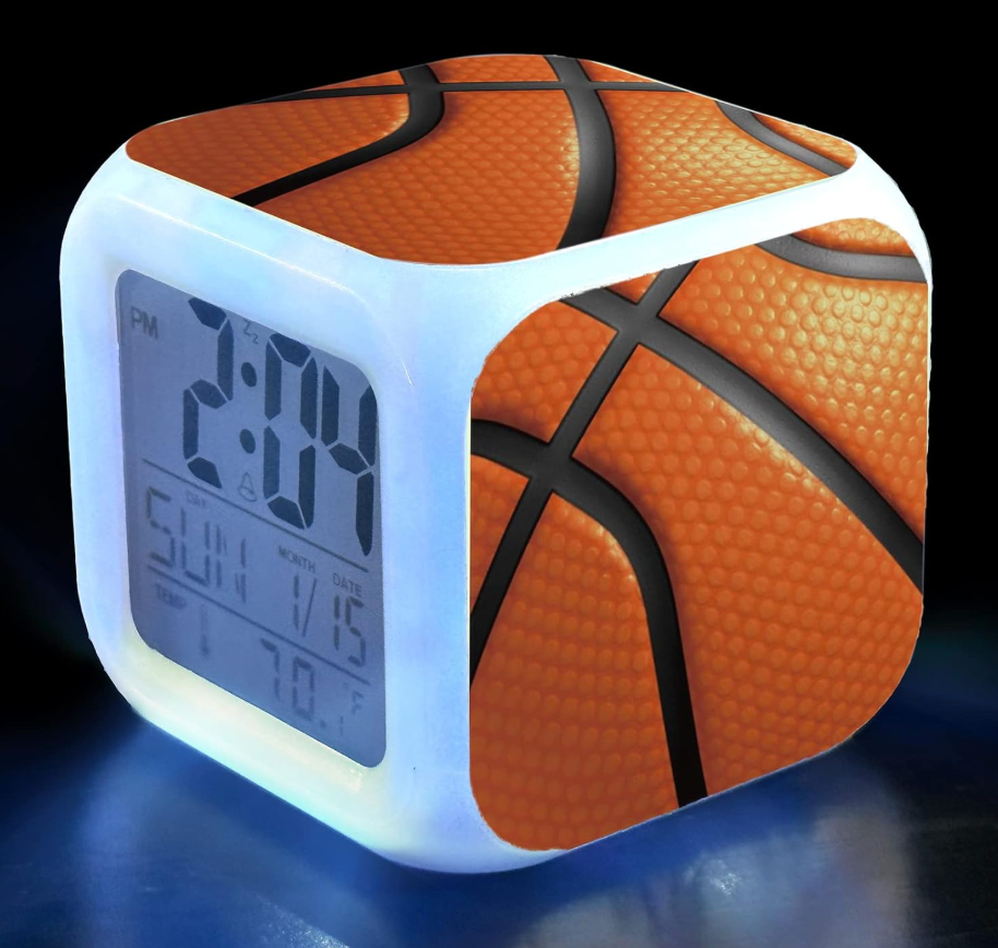 Basketball Alarm Clock for Kids Boy Girl 7 LED Color Changing Wake Up Clock Home Decor Bedroom Digital with Temperature Display