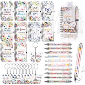 Dispowreath 80 Pcs Christian Gifts Bulk for Women Mother's Day Bible Verse Notebooks Ballpoint Pens Keychains with Organza Bags Inspirational Religious Scripture Gifts for Church Prayers Party Favors