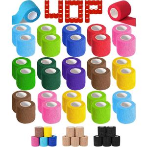 AZEN 40 Pack Self Adhesive Bandage Wrap, 2" X 5 Yards Elastic Cohesive Bandage Wrap, Color Athletic Tape, Vet Wrap, Ankle Tape, Tattoo Grip Tape Wrap