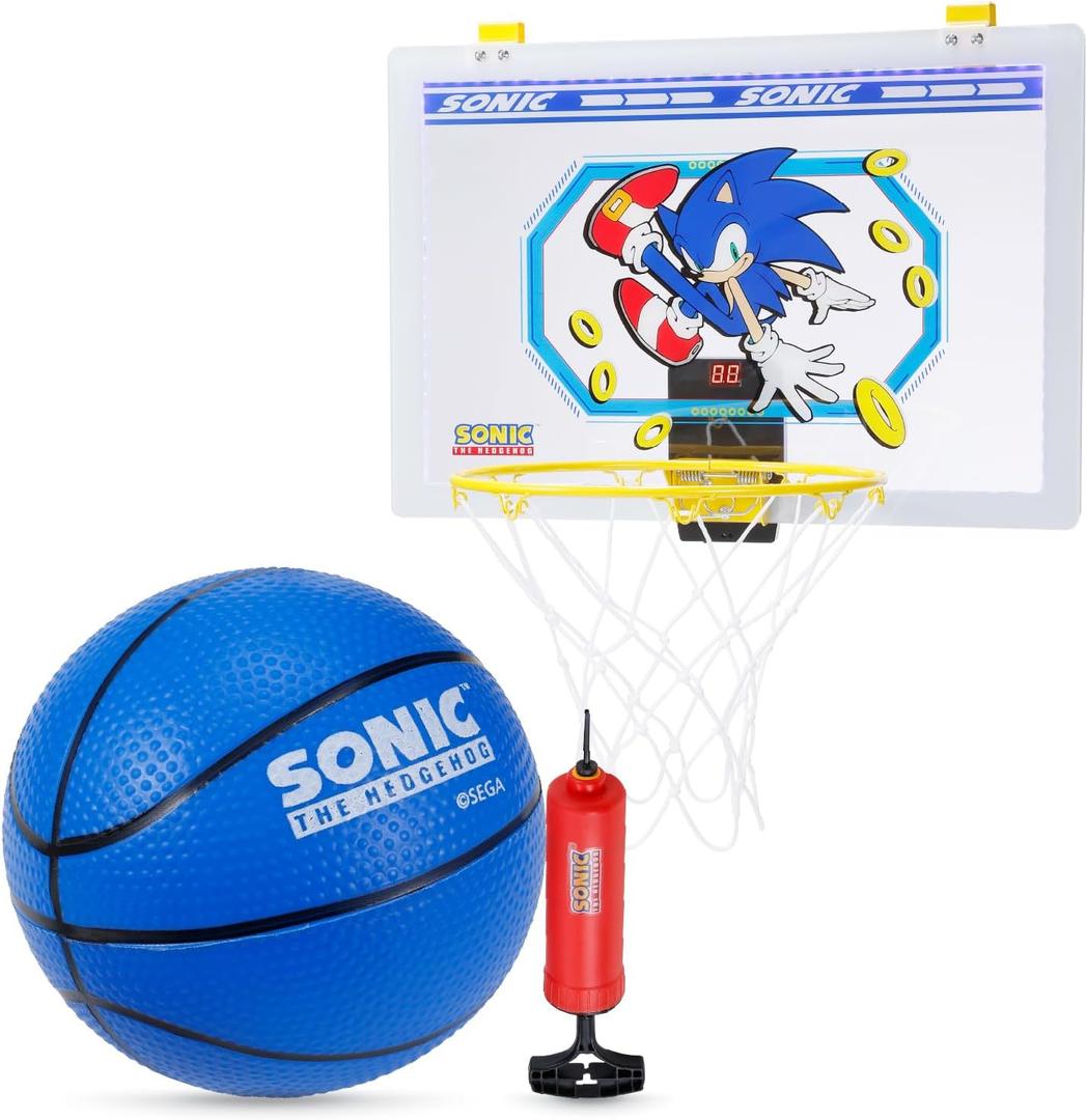 Sonic The Hedgehog  Durable Basketball Hoop Set with Ball and Pump  Ideal for Kids, Teens, and Family Fun, Indoor and Outdoor Play