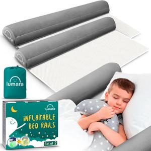 LUMARA Inflatable Bed Rail for Toddlers 2 Pack - Portable Travel Bed Bumpers for Kids Fits Twin Full Queen King Size Beds - Non-Slip Safety Guard Rails