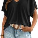 SweatyRocks Women's Summer Basic Short Sleeve Tops V Neck Blouse Casual Loose Going Out Top (Black)