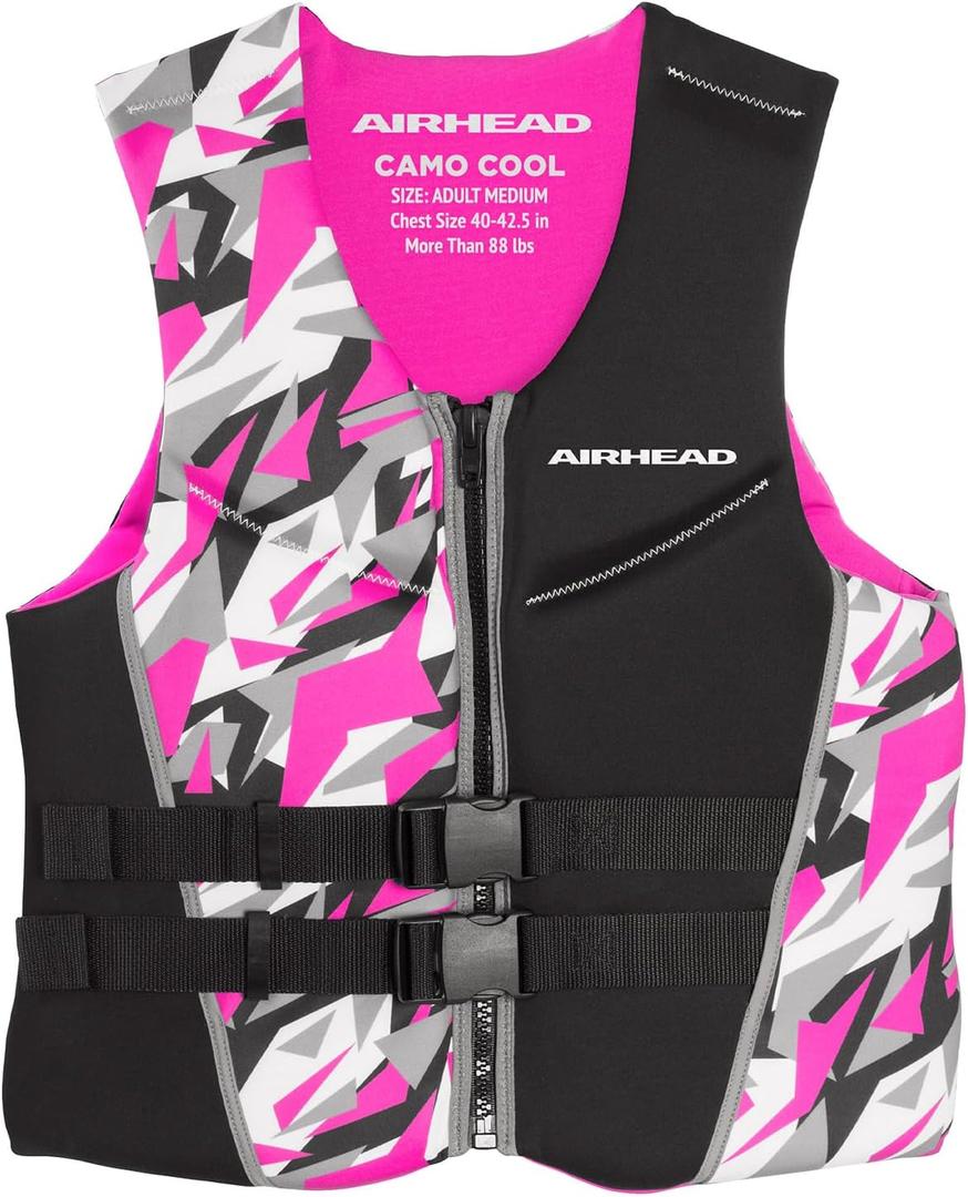 Airhead CAMO Cool Kwik-Dry Neolite Flex Life Jacket for Adults - USCG Approved Life Vest for Women & Men, Lightweight Flexible Watersports Vest for Boating, Wakeboarding, Kayaking & Jet Skiing, Medium