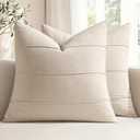 MIULEE Decorative Linen Throw Pillow Covers 20x20 Natural Beige Striped | Set of 2 Accent Cushion Covers Boho Farmhouse Neutral Soft Modern Pliiowcases Couch Bed Sofa Livingroom Home Decor