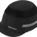Lightweight Safety Bump Cap - Breathable Baseball Style Protective Hat with Reflective Stripes (Micro Brim, Black)