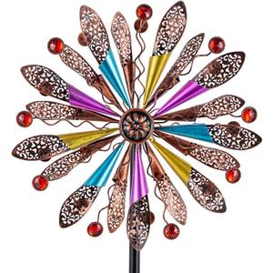 DREAMYSOUL Wind Spinners Outdoor, Copper Metal Kinetic Wind Sculptures with Gemstones, Wind Spinner for Garden Yard Lawn Patio Decor
