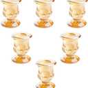 6 Pcs Amber Glass Candle Holders,Vintage Candle Holder,Brown Tea Lights Candle Holder with Color Plated Flower Base for Candlelight Dinner Wedding Party Gift