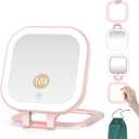 Mocado Compact Travel Makeup Mirror, 1X/10X Magnifying Mirror with Light, Double Sides Compact Mirror with 3 Color Light, Dimmable Handheld Mirror, Rechargeable Travel for Purse,Pocket(Pink)