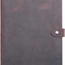 Fan&Ran Leather Mini 3 Ring Binder for 5.5"x8.5" Paper, 1" Round Rings, Interior Pockets & Snap Closure, Half Letter Size, Vintage Brown