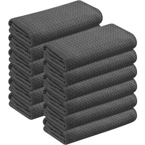Gray Kitchen Towels Waffle Weave, 100% Cotton, Soft & Absorbent, Fast Dry, Durable, 16x26 Inches, Perfect for Dish Drying, Bar, Cleaning, and Everyday Use, Set of 12, Grey