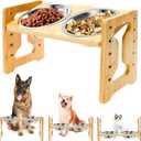 Elevated Dog Bowls - Flexible Adjustable Dog Bowl Stand for Small Medium Dogs & Cats | 6'' Diameter Double Bowls & Non-Slip Foot Pads & Removable Stand