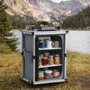 VEVOR Folding Camping Storage Cabinet, Outdoor Portable Aluminum Lightweight Table, Quick Set-up Compact Kitchen Cook Station, with 3 Shelves and Carry Bag, for Picnic, BBQ, Camping, RV Traveling, 24 x 20.1 x 31.5 in