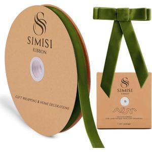Olive Green Velvet Ribbon 5/8'' 25 Yards for Christmas Tree, Gift Wrapping, Flower Bouquet, Wreath Decorations, Bow Making (0.625 x 900 in)