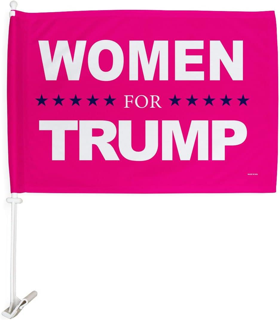 Women for Trump Car Flag Vehicle Auto Decorations for Window Decor Mount Bracket Clip on Small Tapestry Pro-Trump 2024 MAGA Bandera para Carros Outdoor Pole Accessories Made in USA
