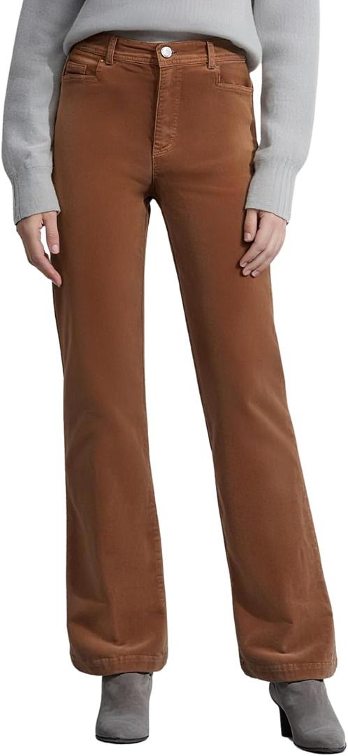 OctMoon Women's Corduroy Pants Straight Leg Casual Trousers 97% Cotton Stretch Pantalones de Pana with Pockets & Button (Brown, XL)