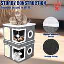 2-Story Cat House for Indoor Cats, Dual-Purpose Cave Bed with Scratch Pad and Fluffy Ball, Foldable Cat Hideaway, Cute Condo Furniture for Multi Small Pet Kitten, Grey