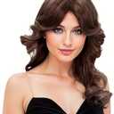 H&Bwig Farrah Fawcett 70s Feathered Disco Wig, Vintage Brown Long Natural Synthetic Wig for Lady, Party Cosplay Costume Fashion Accessory