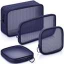 Weewooday 4 Pcs Mesh Makeup Bag Mesh Cosmetic Bag Travel Toiletry Pouch with Zipper Mini Makeup Cosmetic Purse for Daily Accessory(Small, Large, Medium,Navy Blue)