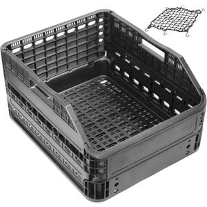 CyclingDeal Foldable Rear Bike Basket | Patented Design, Easy Install & Large Storage Capacity w/Cargo Net for Safety | Premium Quality, Durable Basket & Weather Resistant Rear Bike Rack Basket